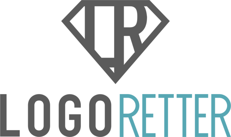 Das typische Motiv von Superman übernommen mit den Initialen L und R. Direkt darunter das Wort Logo, ist dick und anthrazitfarben neben Retter was dünn und in hellem Blau geschrieben ist.