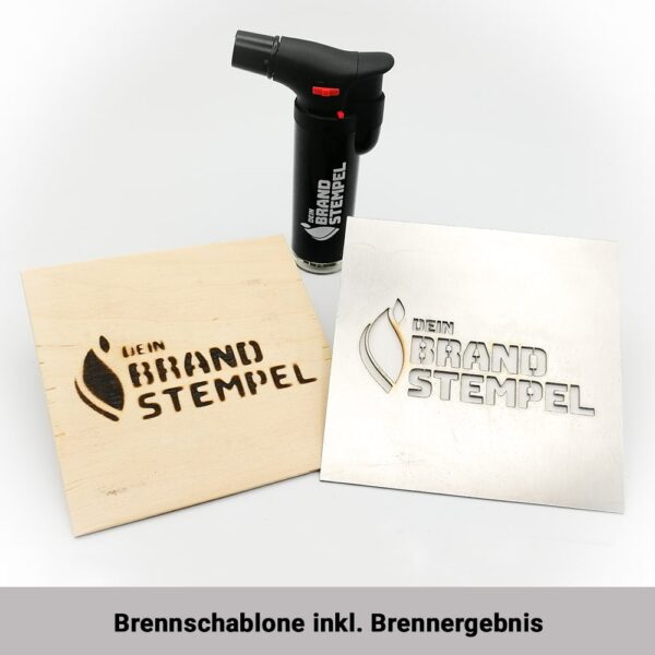 Brennergebnis, Brennschablone und Gasbrenner mit freigestelltem Hintergrund