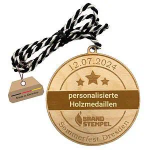 personalisierbare runde Holz-Medaille mit Kordel