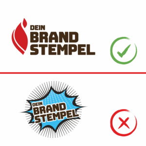 Gutes und schlechtes Logo für einen Brennstempel